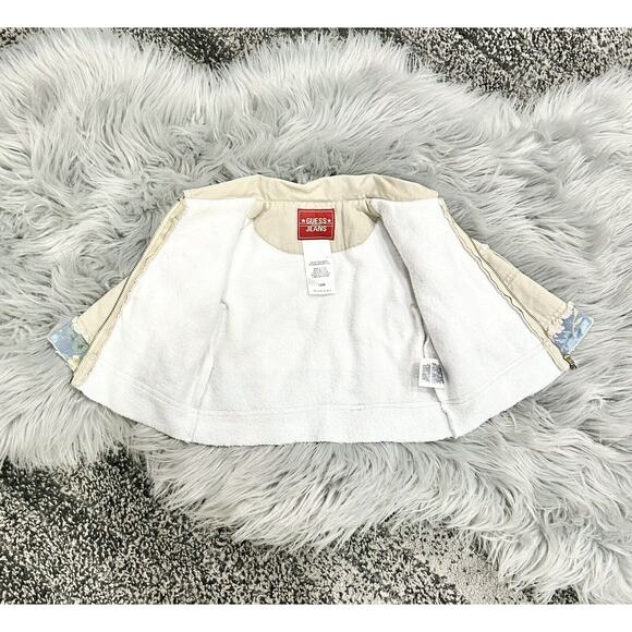 Guess Baby Embroidered Khaki Denim Zip‎ Up Floral Jacket 12 Month - Picture 6 of 6